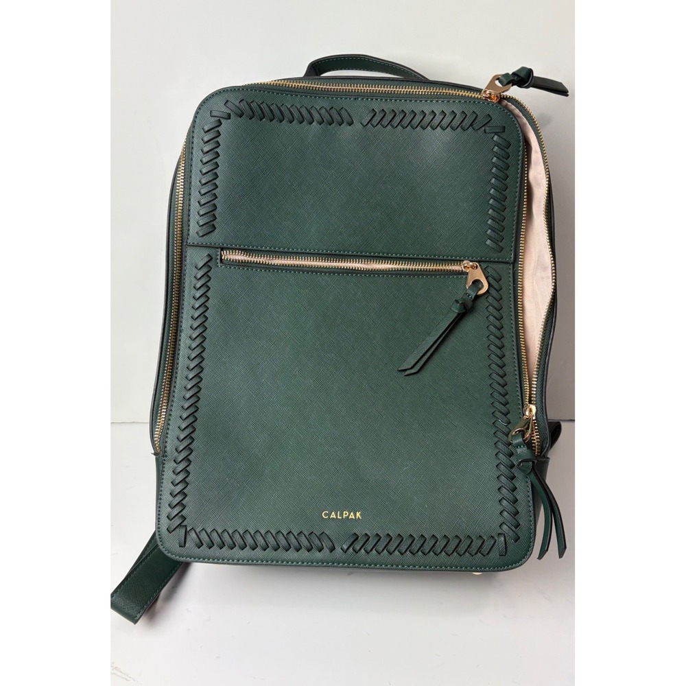 CALPAK Kaya Laptop Backpack Emerald Green Faux Leather Travel Bag